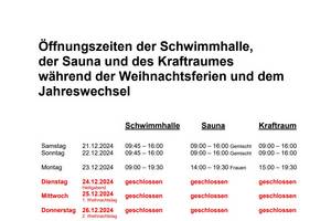 Öffnungszeiten 21.12. bis 06.01.24