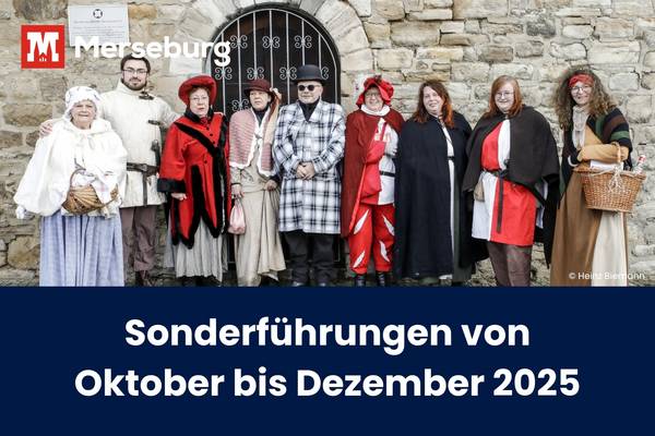 Beitragsbild Sonderführungen Oktober bis Dezember © Heinz Biemann historisch verkleidete Menschen vor der schwarzen Bastion in Merseburg